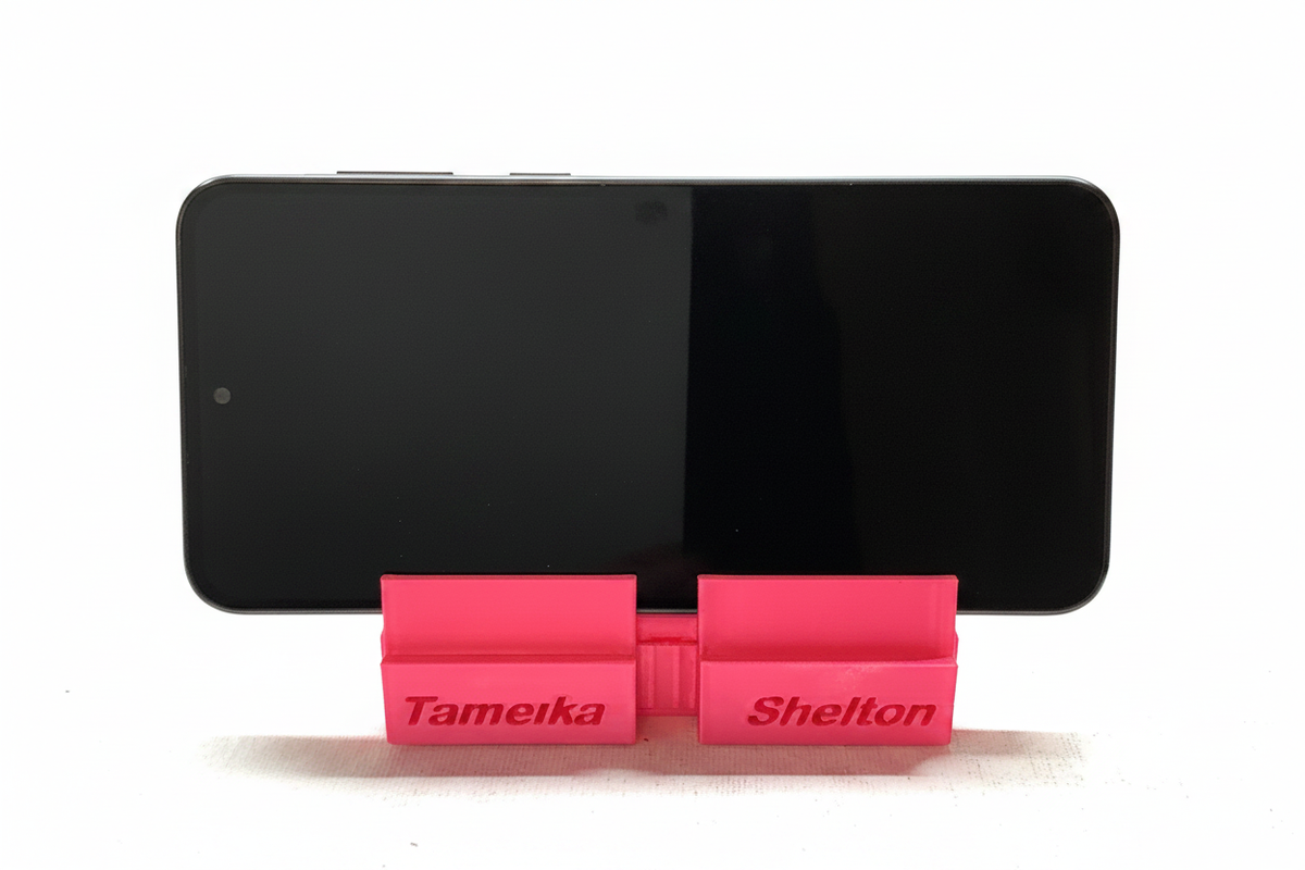 Pink personalized dual phone stand - landscape view