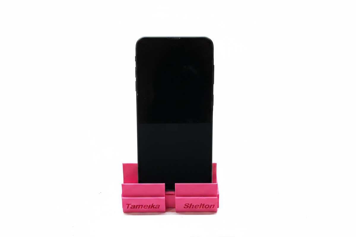 Pink personalized dual phone stand - portrait view